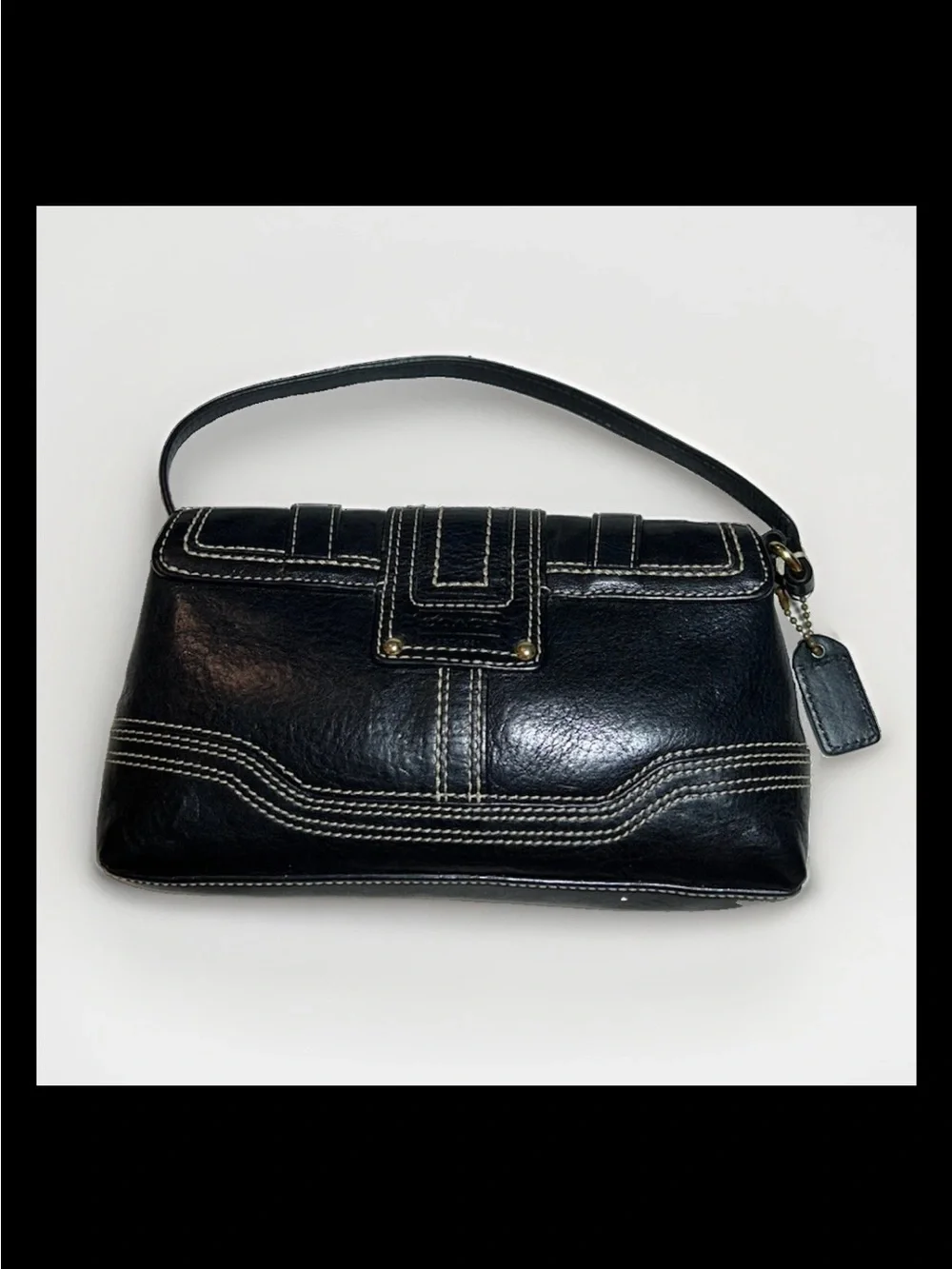 Coach Wristlet Hamptons Miranda Flap, Brass Turn-Lock,Black Leather 2007 Ltd. Ed